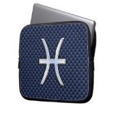 Pisces Zodiac Symbol Navy Blue Carbon Fibre Print Laptopschutzhülle (Vorderseite Links)