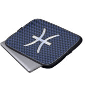 Pisces Zodiac Symbol Navy Blue Carbon Fibre Print Laptopschutzhülle (Vorne Knopf)