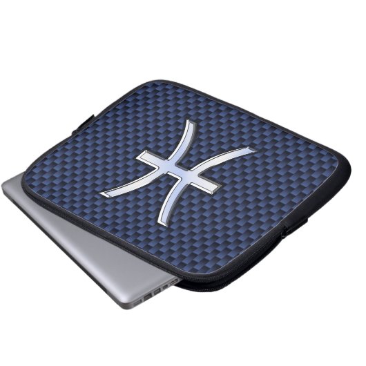 Pisces Zodiac Symbol Navy Blue Carbon Fibre Print Laptopschutzhülle (Vorne Knopf)
