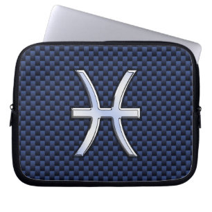 Pisces Zodiac Symbol Navy Blue Carbon Fibre Print Laptopschutzhülle