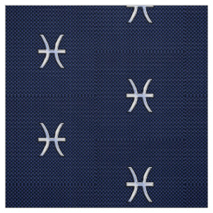 Pisces Zodiac Symbol Navy Blue Carbon Fibre Print Stoff
