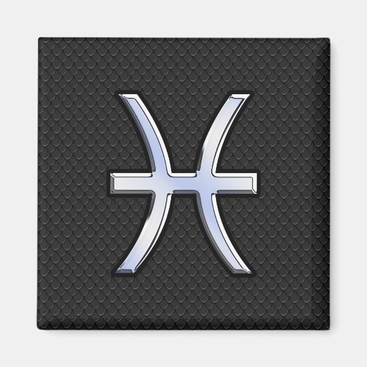 Pisces Zodiac Symbol on Black Snake Skin Decor Magnet (Vorne)