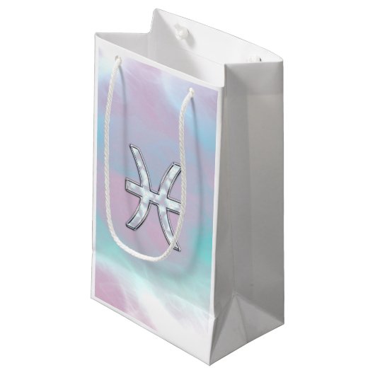 Pisces Zodiac Symbol Pastel Mutter Pearl Stil Kleine Geschenktüte (Vorderseite Schrägansicht)