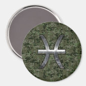 Pisces Zodiac Symbol Woodland Digital Camouflage Magnet (Vorderseite/Rückseite)