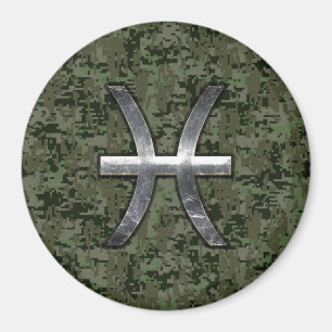 Pisces Zodiac Symbol Woodland Digital Camouflage Magnet