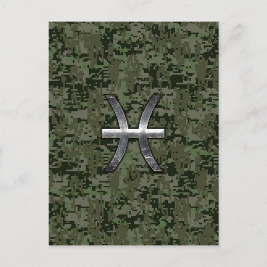 Pisces Zodiac Symbol Woodland Digital Camouflage Postkarte (Vorderseite)