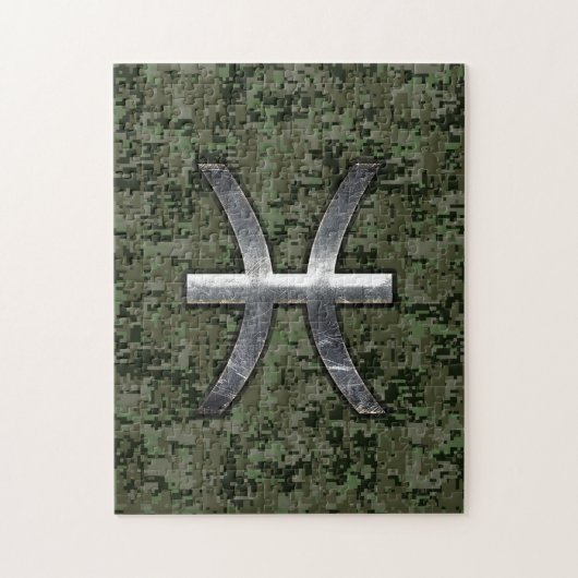Pisces Zodiac Symbol Woodland Green Digital Camouf Puzzle (Vertikal)