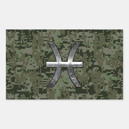 Pisces Zodiac Symbol Woodland Green Digital Camouf Rechteckiger Aufkleber (Vorderseite)