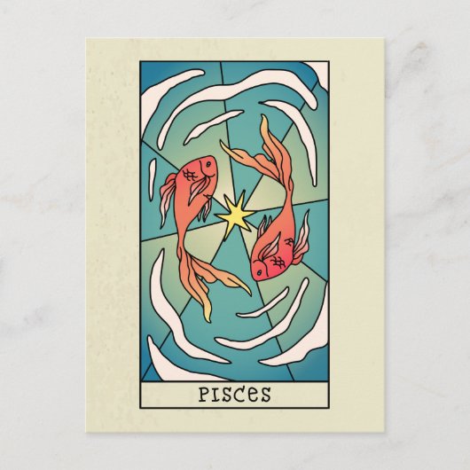 Pisces Zodiac Unterzeichnung Abstrakter Kunst Vint Postkarte (Vorderseite)