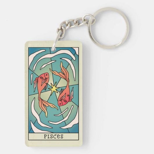 Pisces Zodiac Unterzeichnung Abstrakter Kunst Vint Schlüsselanhänger (Rückseite)