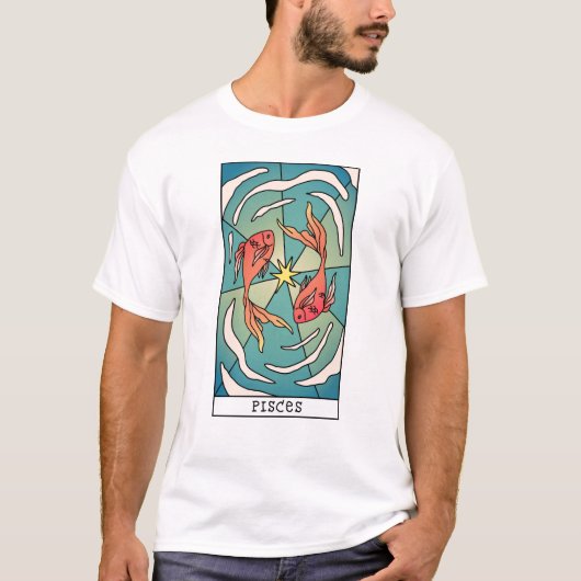 Pisces Zodiac Unterzeichnung Abstrakter Kunst Vint T-Shirt (Vorderseite)