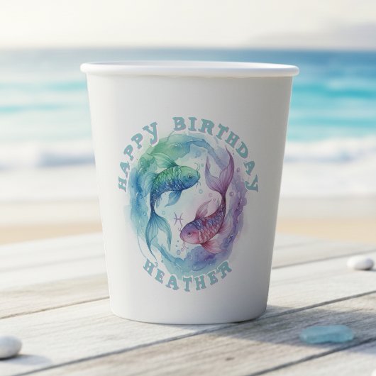 Pisces Zodiac Watercolor Fish Astrology Birthday Pappbecher