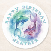 Pisces Zodiac Watercolor Fish Astrology Birthday Runder Pappuntersetzer (Vorderseite)