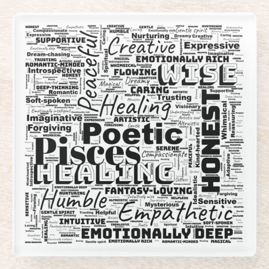 Pisces Zodiac Word Cloud Inspiration Glasuntersetzer (Vorderseite)