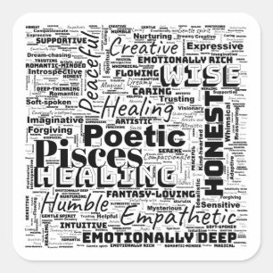 Pisces Zodiac Word Cloud Inspiration Quadratischer Aufkleber