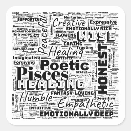 Pisces Zodiac Word Cloud Inspiration Quadratischer Aufkleber (Vorderseite)