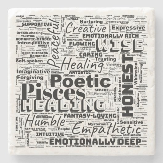 Pisces Zodiac Word Cloud Inspiration Steinuntersetzer (Vorderseite)