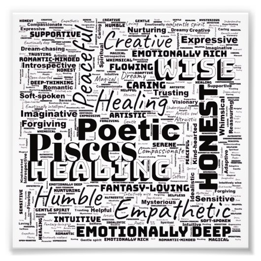 Pisces Zodiac Word Cloud Inspirational Photo  Fotodruck (Vorne)
