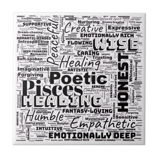 Pisces Zodiac Word Cloud Inspirational Photo Tile Fliese (Vorderseite)
