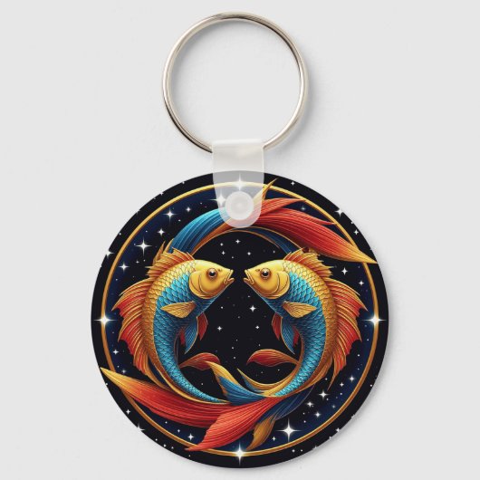 Pisces Zodiac-Zeichen im kosmischen künstlerischen Schlüsselanhänger (Vorderseite)