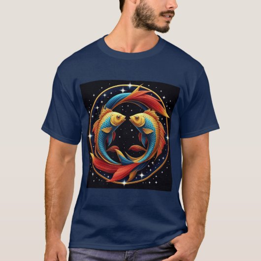 Pisces Zodiac-Zeichen im kosmischen künstlerischen T-Shirt (Vorderseite)