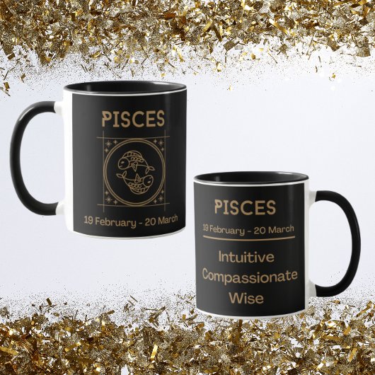 Pisces Zodiac Zeichen mit Symbol und Eigenschaften Tasse