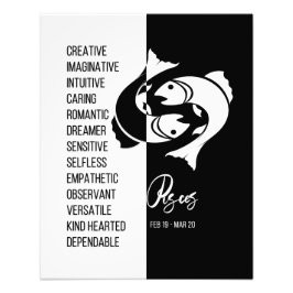 Pisces Zodiac-Zeichen, Schwarz-Weiß-Poster Fotodruck