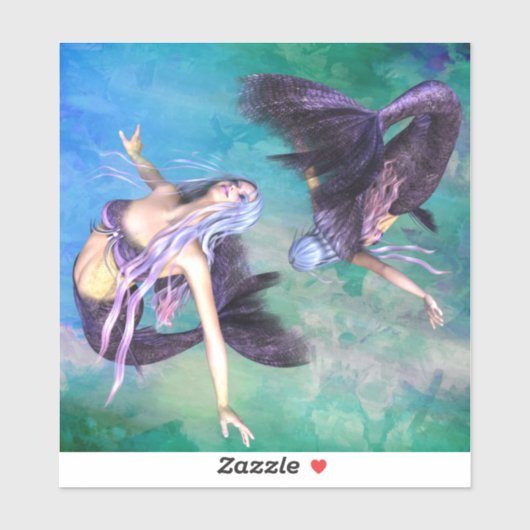 Pisces - Zwei Meerjungfrauen schwimmen in einer Sc Aufkleber (Blatt)