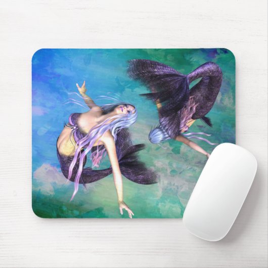 Pisces - Zwei Meerjungfrauen schwimmen in einer Sc Mousepad (Mit Mouse)