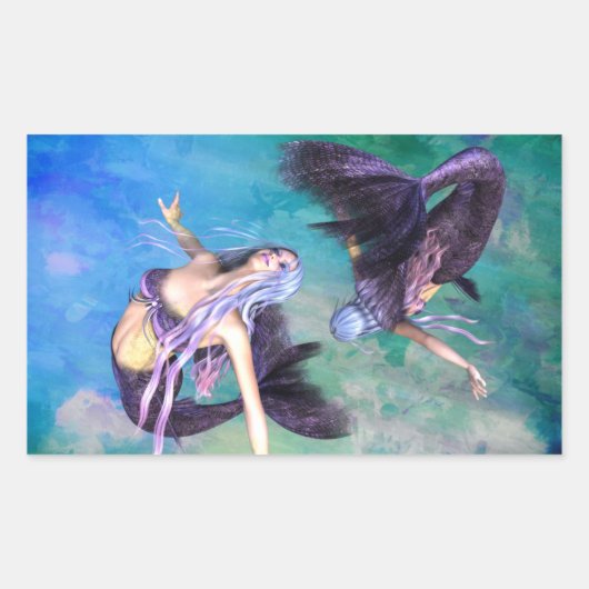 Pisces - Zwei Meerjungfrauen schwimmen in einer Sc Rechteckiger Aufkleber (Vorderseite)