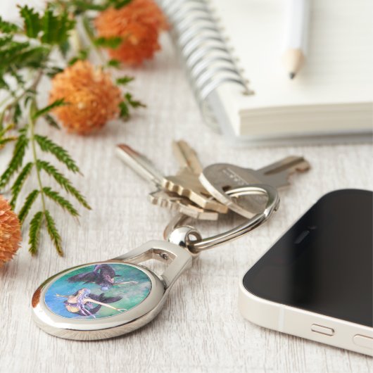 Pisces - Zwei Meerjungfrauen schwimmen in einer Sc Schlüsselanhänger (Seite)