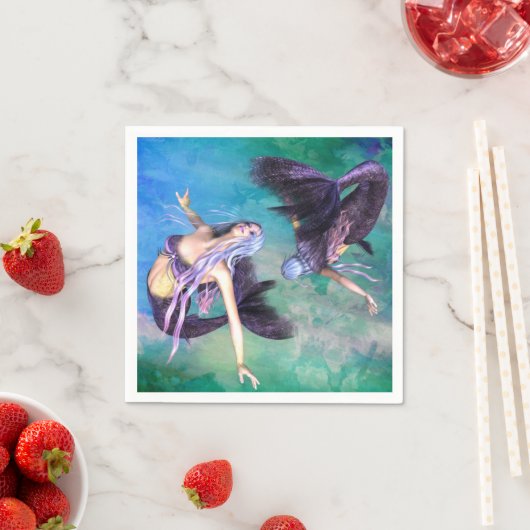 Pisces - Zwei Meerjungfrauen schwimmen in einer Sc Serviette (Beispiel)