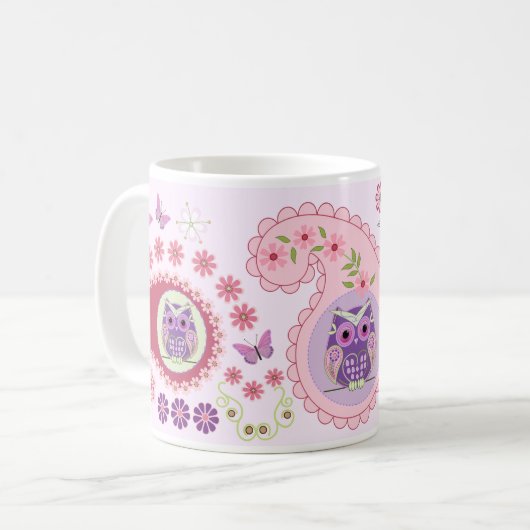 Pisley, Blume, Eulen und Schmetterlinge Tasse (Vorderseite Links)