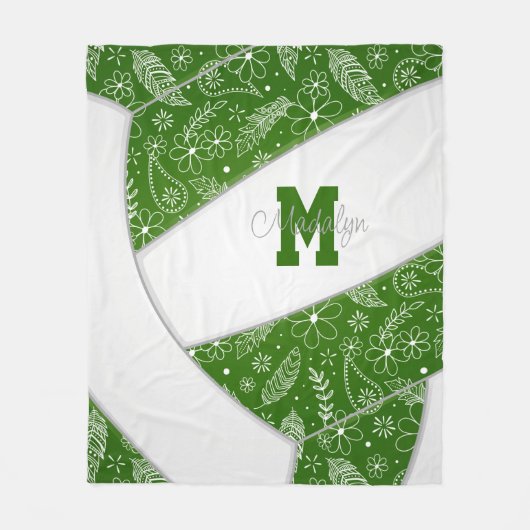 Pislies Federn Blume Muster grünen Volleyball Fleecedecke (Vorderseite)