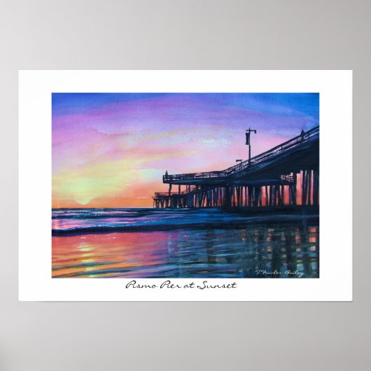 Pismo Pier bei Sunset Original WAtercolor Poster (Vorne)