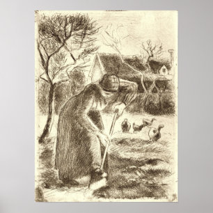 Pissarro - Bauer bei der Arbeit 1890 Poster