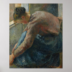 Pissarro - Bäuerin zieht die Stiefel an 1885 Poster