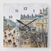 Pissarro - französischer Theaterplatz, Paris, Quadratische Wanduhr (Vorderseite)