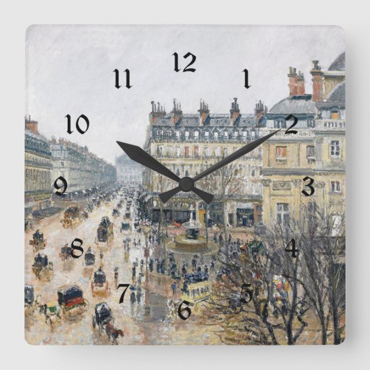 Pissarro - französischer Theaterplatz, Paris, Quadratische Wanduhr (Vorderseite)