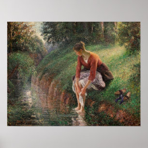 Pissarro - Junge Frau bathing Ihr Feet 1895 Poster