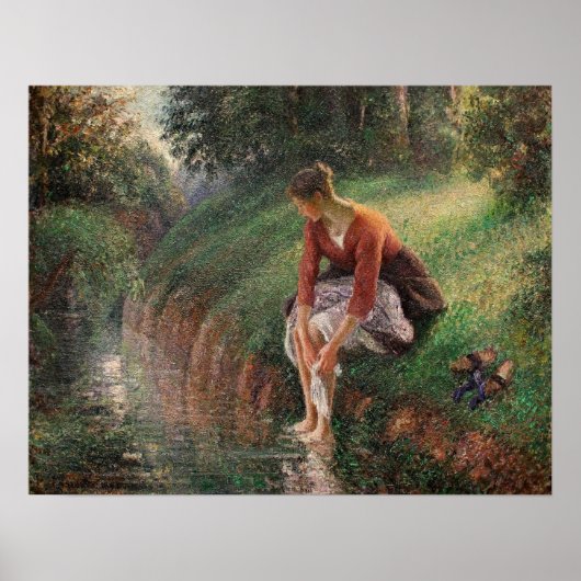 Pissarro - Junge Frau, die 1895 ihr Fett badet Poster (Vorne)