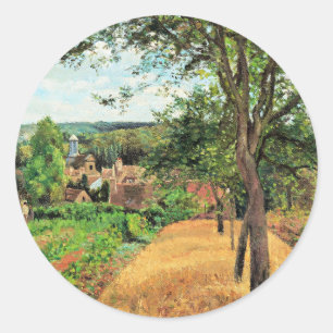 Pissarro - Obstgärten von Louveciennes, feine Kuns Runder Aufkleber
