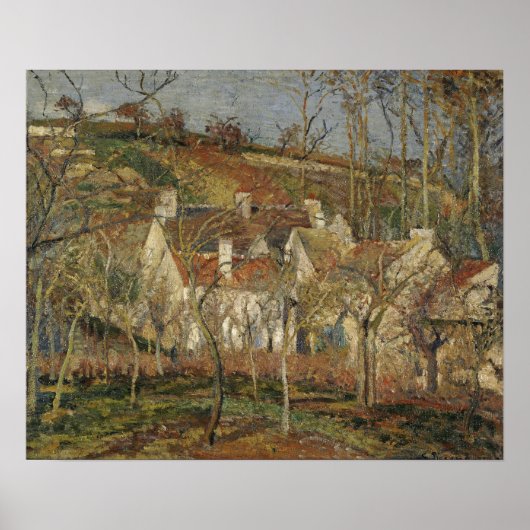 Pissarro - Rote Dachecke eines Dorfes Winter Poster (Vorne)