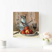 Pissarro - Stillleben mit Äpfeln und Pitcher, Quadratische Wanduhr (Zuhause)