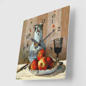 Pissarro - Stillleben mit Äpfeln und Pitcher, Quadratische Wanduhr (Winkel)