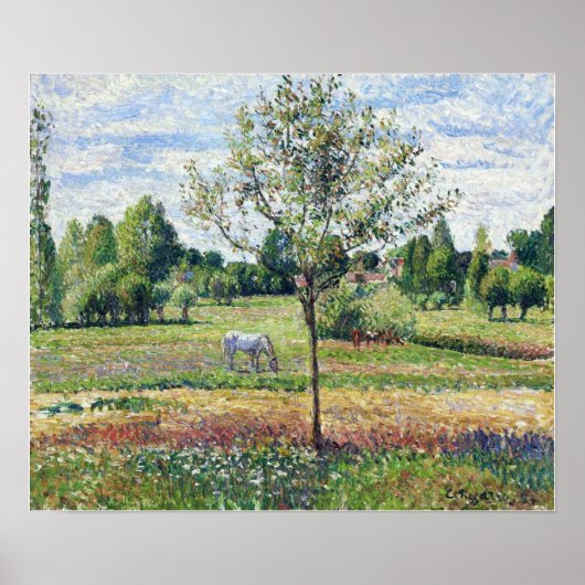 Pissarro - Wiese mit einem krümmen Wetter Poster (Vorne)
