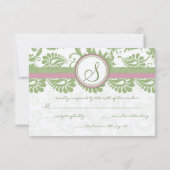Pistachio Clover Pink Lavendel Damask Wedding UAWG RSVP Karte (Rückseite)