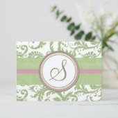 Pistachio Clover Pink Lavendel Damask Wedding UAWG RSVP Karte (Stehend Vorderseite)