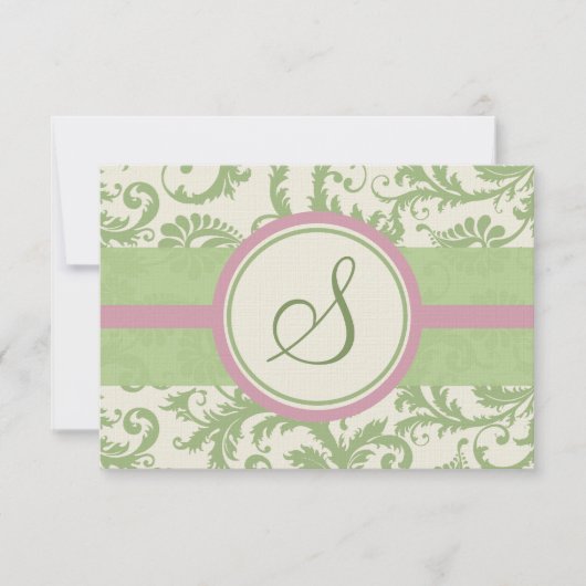 Pistachio Clover Rose Petal Damask Wedding UAWG RSVP Karte (Vorderseite)