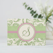 Pistachio Clover Rose Petal Damask Wedding UAWG RSVP Karte (Stehend Vorderseite)